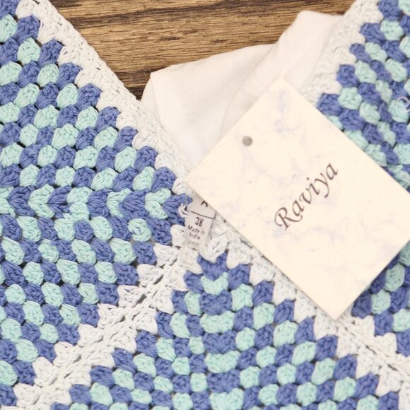 NWT Raviya Womens Plus Size Crochet Flounce-Hem Cover Up 76613X White / Blue 3X - Picture 7 of 9